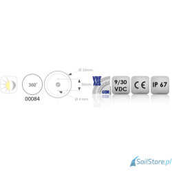 Lampa nawigacyjna Horizontal kotwiczna biała 360° LED, 2NM, 9 - 30V, obudowa czarna