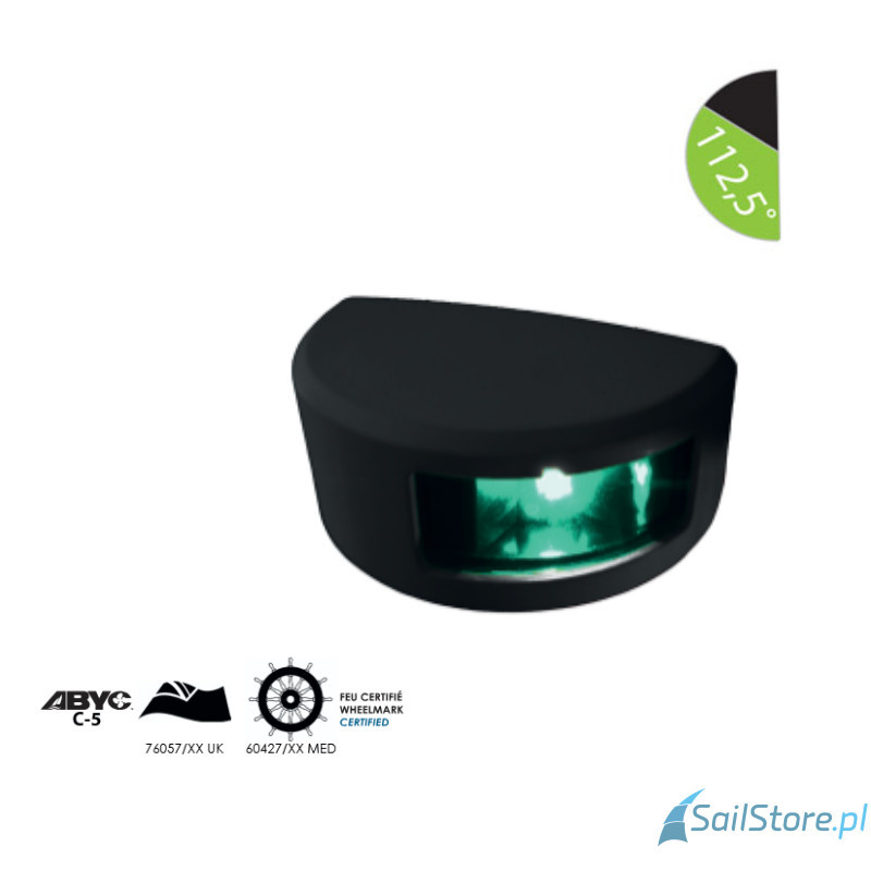 Lampa nawigacyjna NAVISLIM burtowa zielona 112,5°, 2NM, 10-30V, montaż pionowy, obudowa czarna