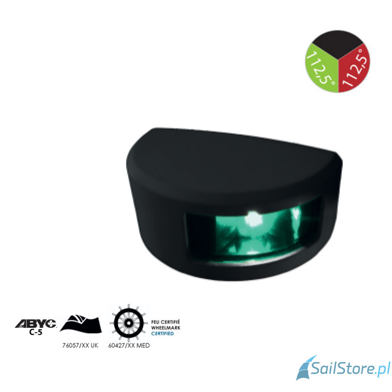 Lampa nawigacyjna NAVISLIM dwusektorowa zielone - czerwone 112,5°, 2NM, 10-30V, montaż pionowy, obudowa czarna