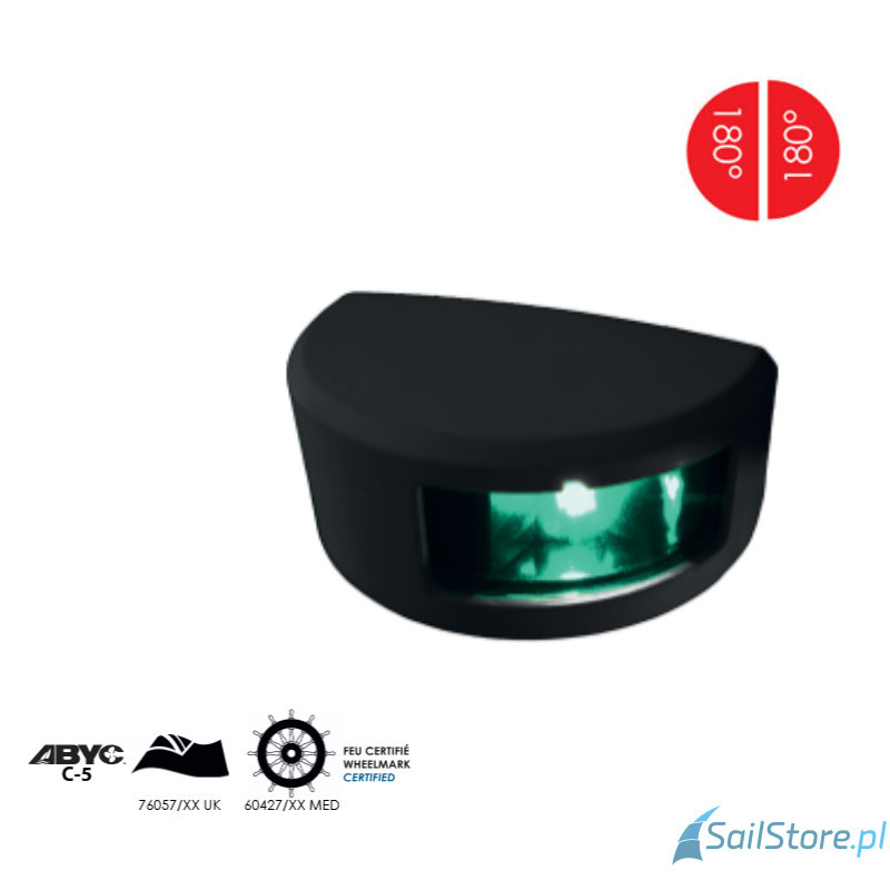 Lampa nawigacyjna NAVISLIM burtowa czerwona 2x180°, 2NM, 10-30V, montaż pionowy, obudowa czarna