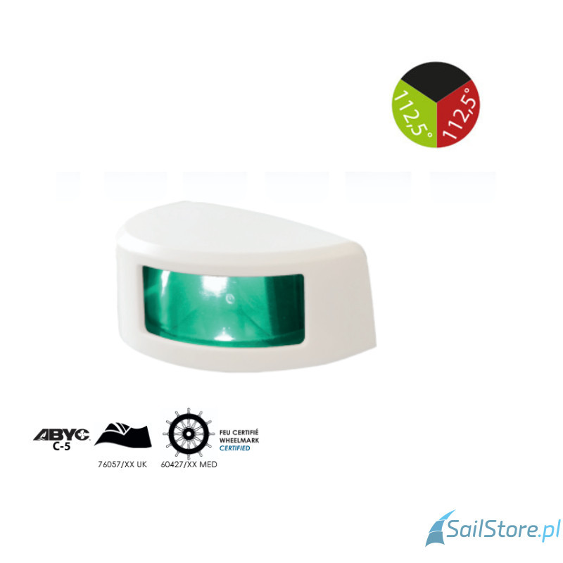 Lampa nawigacyjna NAVISLIM dwusektorowa zielone - czerwone 112,5°,  2NM, 10-30V, montaż poziomy, obudowa biała