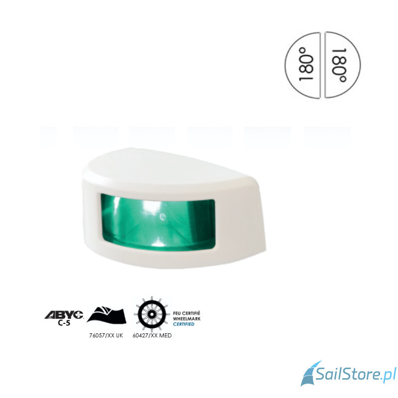 Lampa nawigacyjna NAVISLIM burtowa biała 2x180°, 2NM, 10-30V, montaż poziomy, obudowa biała