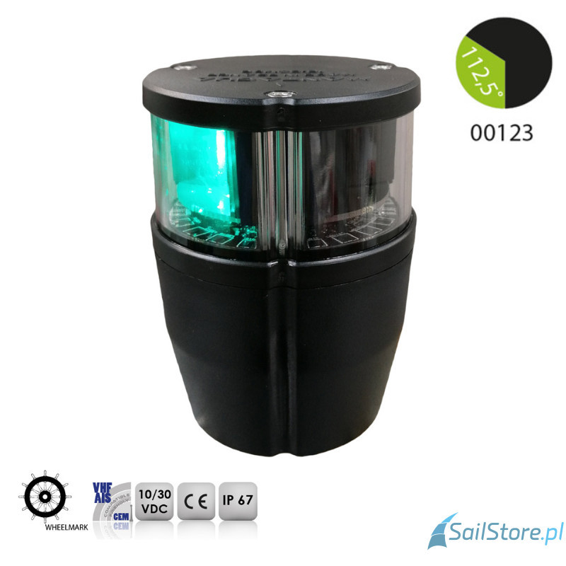 Lampa nawigacyjna NAVIPRO burtowa zielona 112,5° LED, 2NM, 10-30V, obudowa czarna