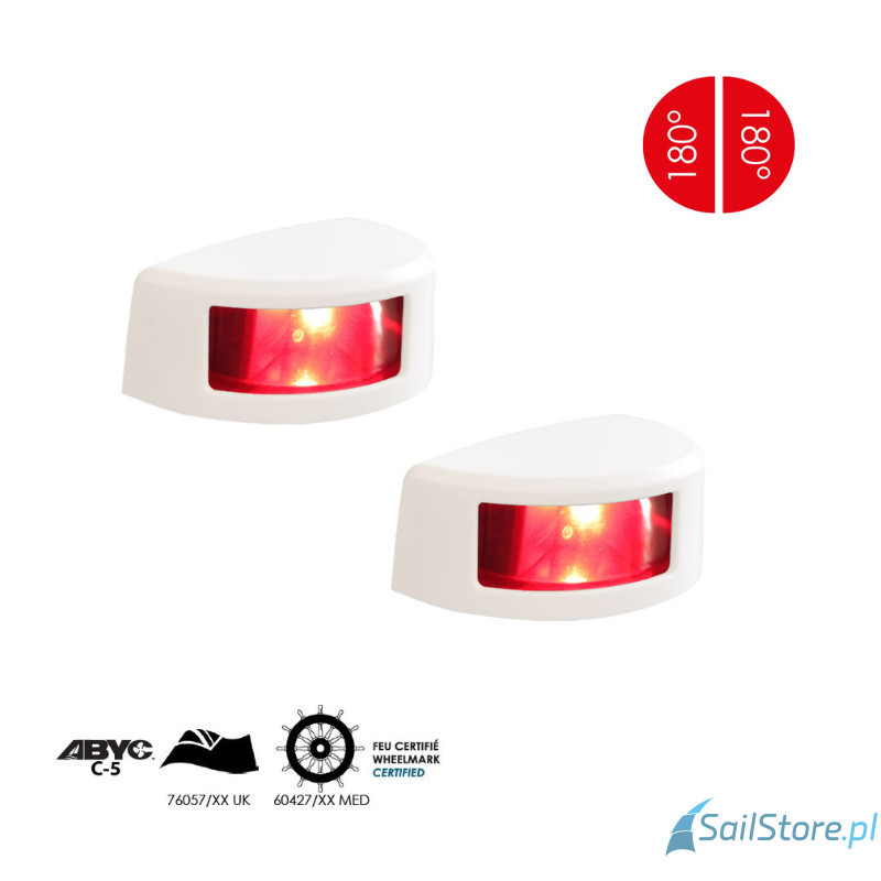 Lampa nawigacyjna NAVISLIM burtowa czerwona 2x180°, 2NM, 10-30V, montaż poziomy, obudowa biała
