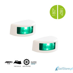 Lampa nawigacyjna NAVISLIM burtowa zielona 2x180°, 2NM, 10-30V, montaż poziomy, obudowa biała