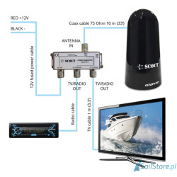 SCOUT Wave – dookólna antena DVB-T TV/FM, Ø 11 cm (4″), czarna