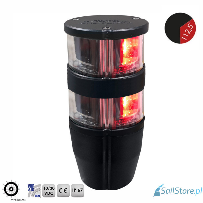 Lampa nawigacyjna zespolona NAVIPRO HORIZONTAL burtowa czerwona 112,5° LED, 2NM, 10 - 30V, obudowa czarna