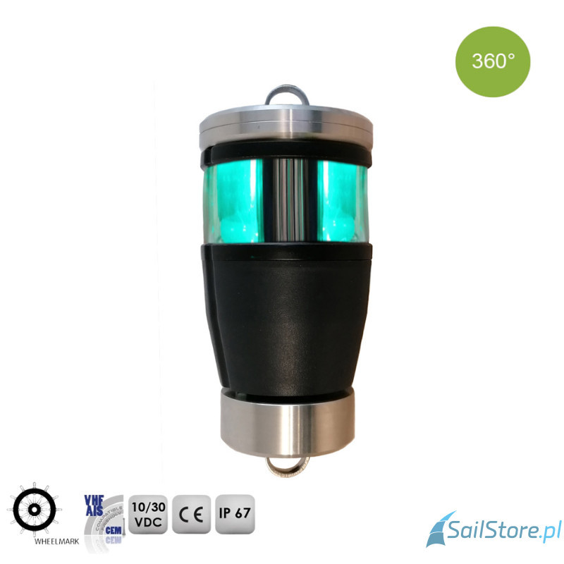 Lampa nawigacyjna podwieszana NAVIPRO HORIZONTAL zielona 360°, 2NM LED, 10-30V, obudowa czarna