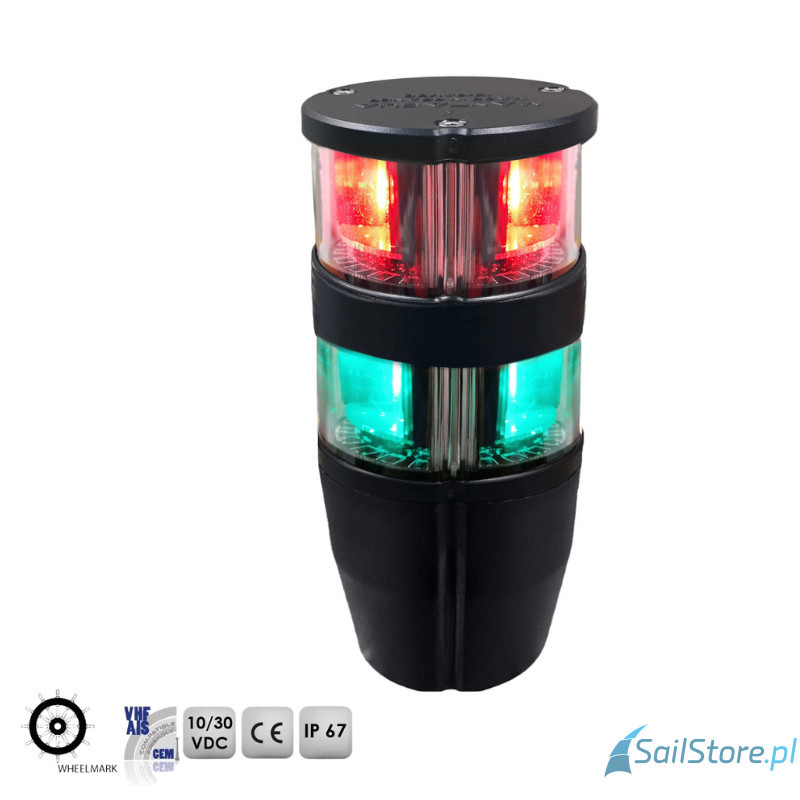 Lampa nawigacyjna zespolona NAVIPRO HORIZONTAL czerwona/zielona 360° LED, 2NM, 10 - 30V, obudowa czarna