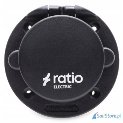 Ratio Zewnętrzne gniazdo zasilania MP16-230 z klapką, czarne, 16A/250V Schuko