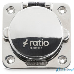 Ratio Zewnętrzne gniazdo zasilania MP16-230 z klapką, stal nierdzewna, kwadratowe, 16A/250V Schuko
