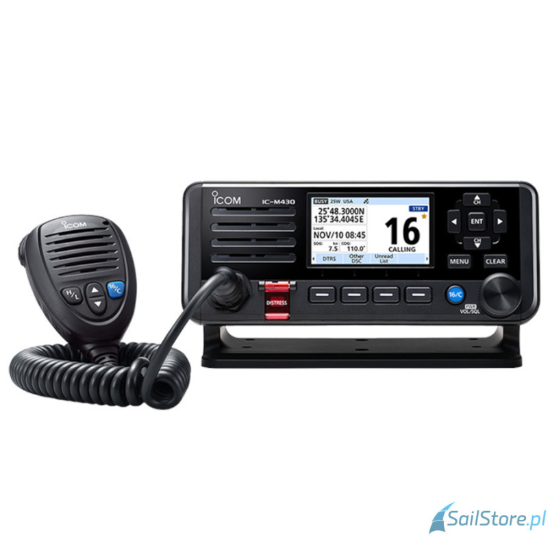 ICOM M430E Stacjonarny radiotelefon VHF z DSC z wbudowanym odbiornikiem GPS (GNSS), kolorowy wyświetlacz TFT, NMEA 2000