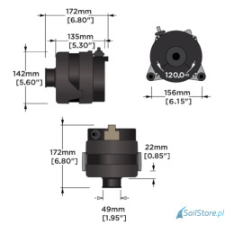 ARCO Zeus - alternator 48V 8kW, Typ montażu N62, Plus na boku, Regulacja zewnętrzna, Koło pasowe 50 mm, Profil K6 OAP