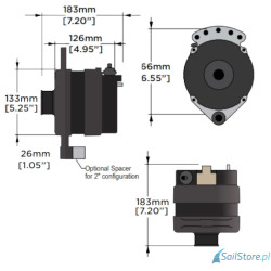 ARCO Zeus - alternator A225s 12V 225A, Typ montażu Single Foot, Plus na boku, Regulacja zewnętrzna, Koło pasowe 49 mm, Profil K6