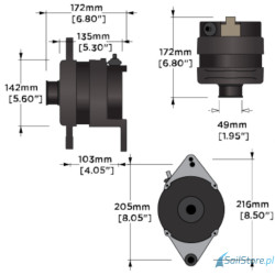 ARCO Zeus - alternator A275L 12V 310A, Typ montażu 4" J180 Saddle Mount, Plus z tyłu, Regulacja zewnętrzna, Koło pasowe