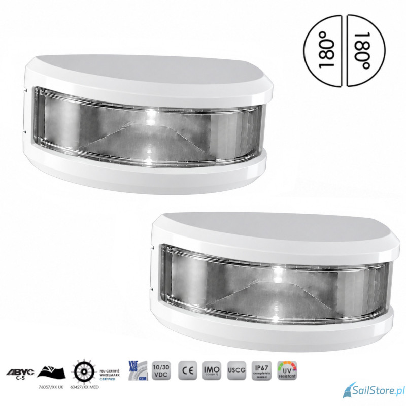 Lampa nawigacyjna NAVISLIM burtowa biała 2x180°, 2NM, 10-30V, montaż poziomy, obudowa biała