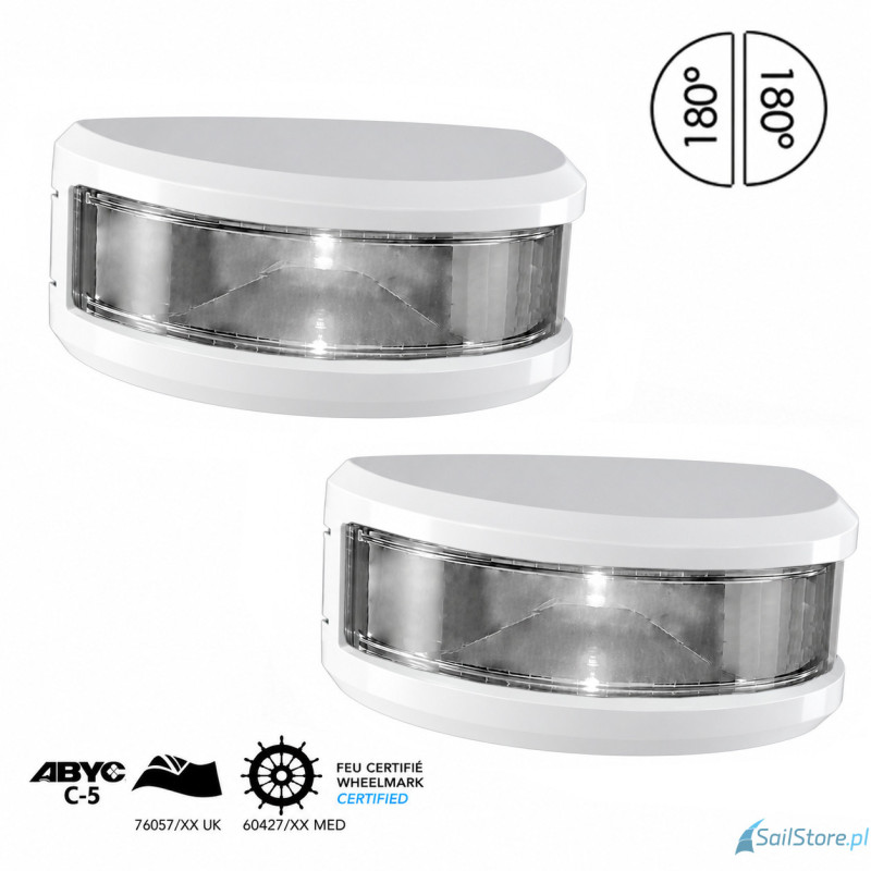 Lampa nawigacyjna NAVISLIM burtowa biała 2x180°, 2NM, 10-30V, montaż pionowy, obudowa biała