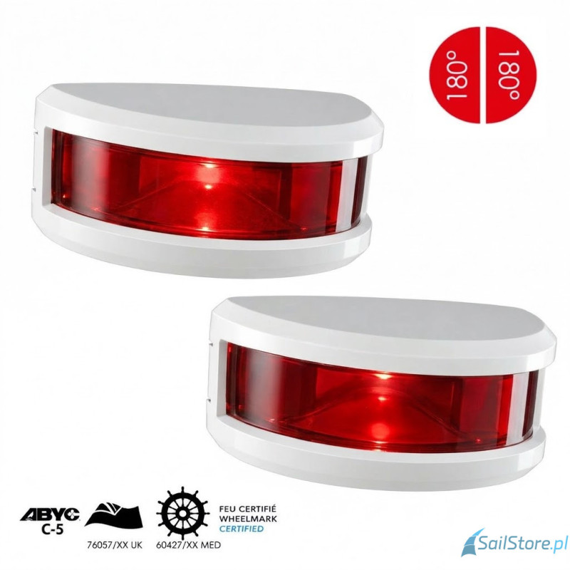 Lampa nawigacyjna NAVISLIM burtowa czerwona 2x180°, 2NM, 10-30V, montaż pionowy, obudowa biała